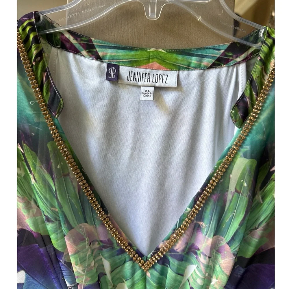 Jennifer Lopez V neck Multicolor Tropical Dress - Picture 4 of 4